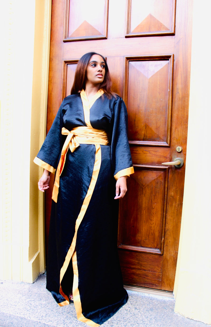 Black Satin Robe Dress