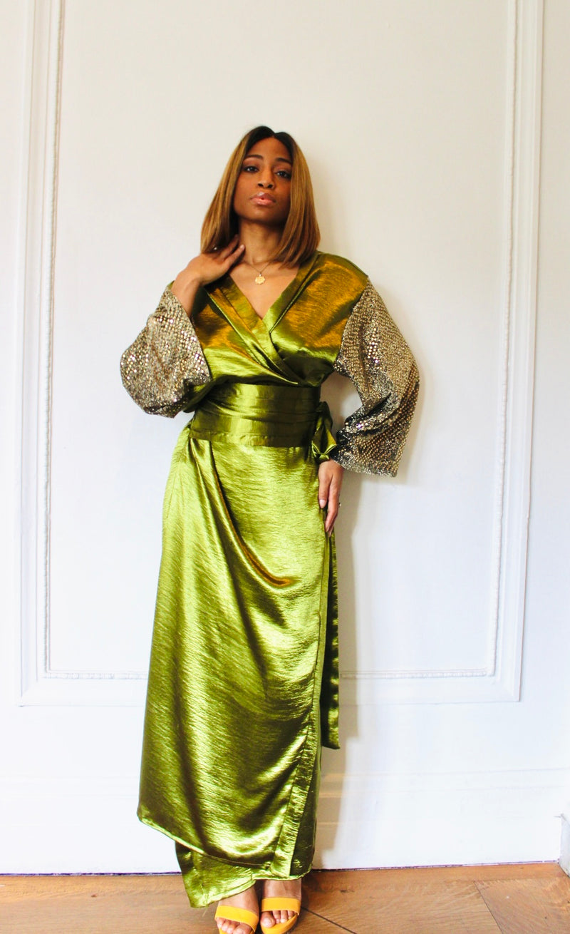 Sequins Goddess Robe - Olive Green